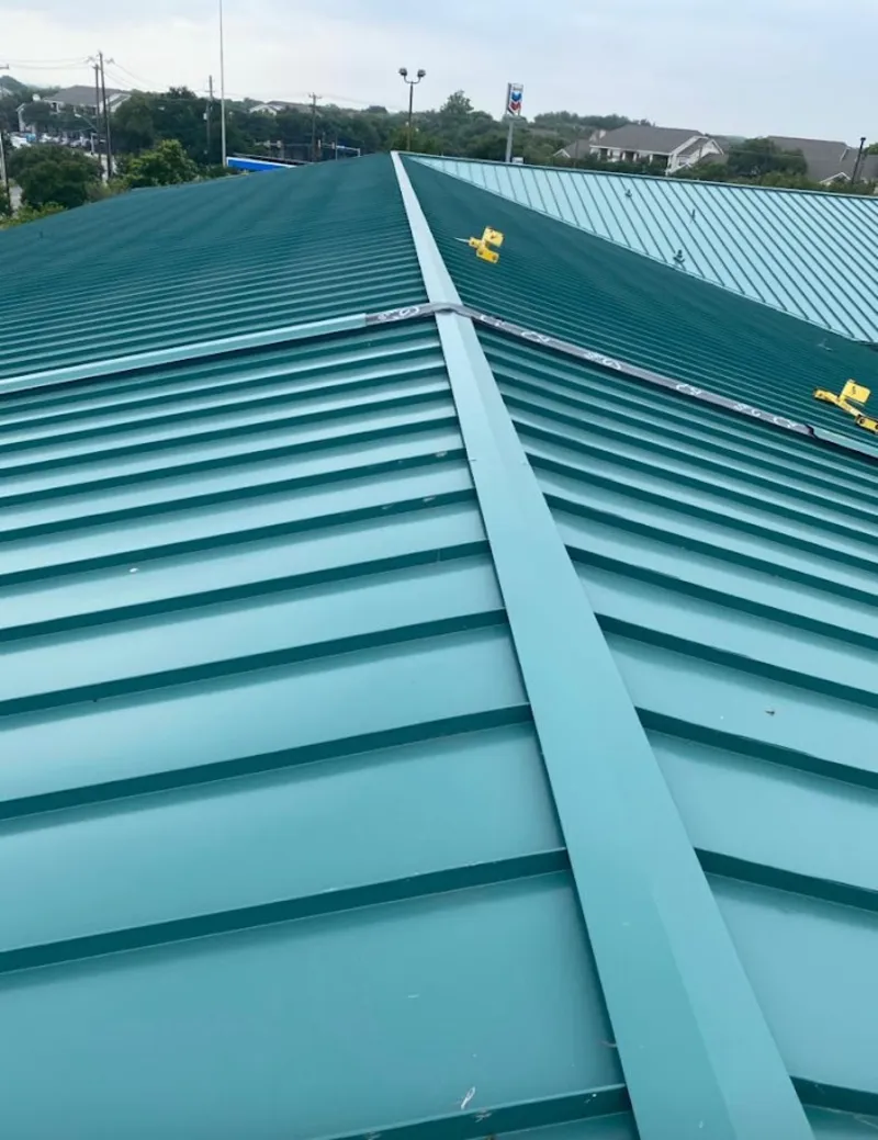 Green commercial metal roof ridge and valley for Metal Roof Repair in Kaufman